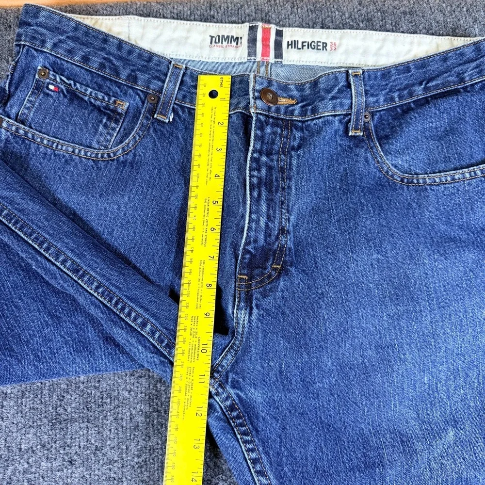 Tommy Hilfiger Jeans Mens 37X31 Blue Denim Classic Straight‎ Leg Mid Rise Cotton
